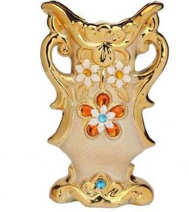 Myra decor Ceramic Attracttive Golden Color Decorative Flower Pot In Stylish Shape(Set Of One)-TP24 Ceramic Vase