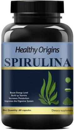 Healthy Origins Spirulina Powder Super Food for Men & Women - 60 Capsules Ultra