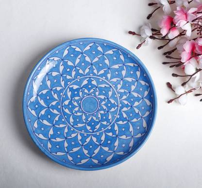 KALAKYARI Jaipur Blue Pottery Turquoise Geomteric Wall Plate