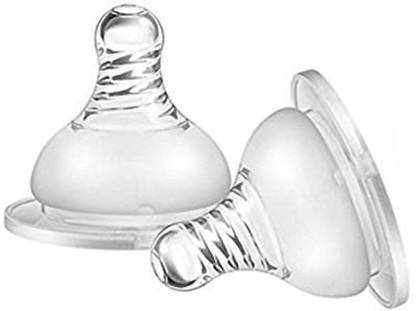 Little Fingers BPA-Free Natural Feeding Nipple for Newborns Babies Compatible with Feeding Bottle 290 ML and 180 ML in Transparent (Pack of 2) Medium Flow Nipple