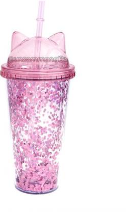 Crazy Corner Pink Glitter Sipper with Straw/ Water Bottle for Girls (450 ML) 450 ml Sipper