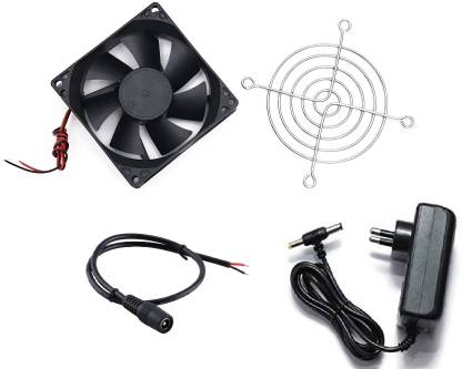 ERHIndia DC 12V Cooling Fan for PC Case,DC 12V DC Cooling Fan,3 Inches CPU Cooler Radiator Fan with Grill and 12v 2 Ampere Adaptor Kit Fan with Heat Sinks Cabinet Cooler