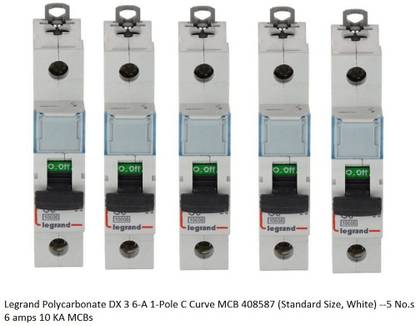 Legrand MCB 6 Amps 10 Ka DX 3 6-A 1-Pole C Curve MCB 408587 (Standard Size, White)- Pack of 5 Nos MCB
