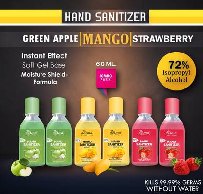 True Derma Essentials Strawberry, Mango, Green Apple , Instant Dry Hand Sanitizer Bottle