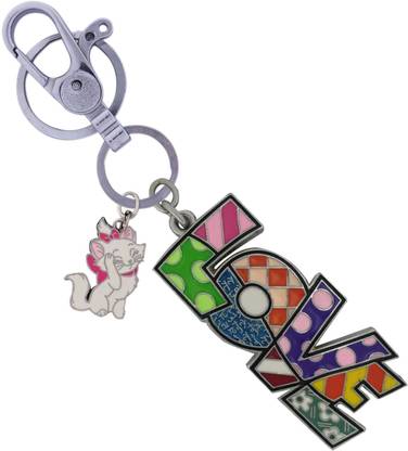 HANDSOME ISK Colorful Love Design and Style in Pocket Push Button Locking (Hanging) Hook with Metal White Pussy Cat Smiley Key Chain