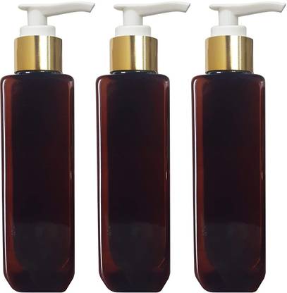 Zenvista Packagings 200 ml Amber Color Bottle with Gold Platting White Dispenser Pump-(Pack-3) 200 ml Bottle