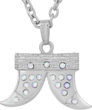 morir Silver Plated CZ Studded Tiger Teeth Charm Neck Chain Pendant Locket Necklace for Men Women Silver Cubic Zirconia Brass Pendant