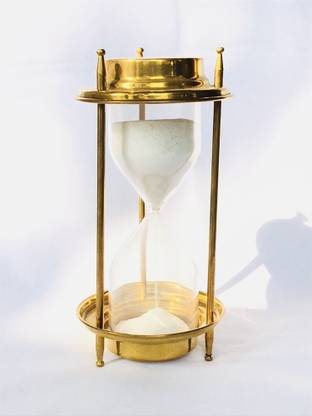Paratech Brass Hourglass with Clock Time 5 Minutes and White Sand(GOLD) Sand Clock