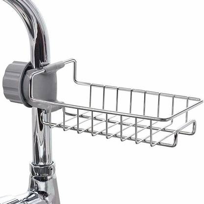 KitchenFest ® Stainless Steel Bathroom Kitchen Sponge Soap Storage Holder Sink Caddy Faucet Organizer Drainer Drain Rack
