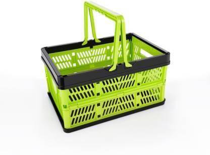 skyunion Plastic Collapsible Storage Crates/Stackable Storage Container Foldable Basket (Green) Storage Basket Storage Basket