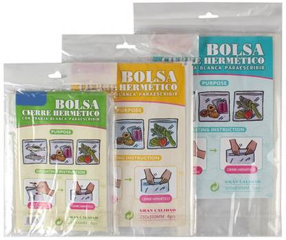 HOKiPO REUSABLE Clear Transparent Zip Lock Bags with Write On Panels - VALUE PACK - 5 Large + 6 Medium + 8 Small Plastic Storage Pouch