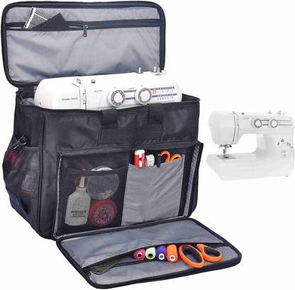 AHM PRODUCTS AHM Sewing Machine Carrying Bag with Removable Padding Pad, Universal Tote Bag with Shoulder Strap, Compatible with Most Standard Usha Janome, Singer, Brother Machines - Black Waterproof Shoulder Bag
