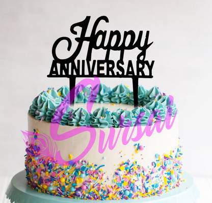 SURSAI Black New Design Happy Anniversary Cake Topper for Decoration Pack of 1 Cake Topper