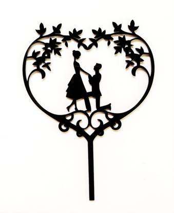 SURSAI Black Couple Propose Heart Design Cake Topper for Decoration Pack of 1 Cake Topper