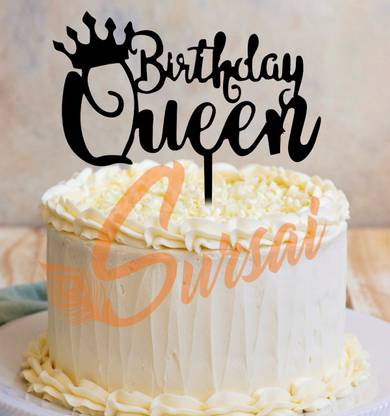 SURSAI Black Birthday Queen with Crown Design Cake Topper for Decoration Pack of 1 Cake Topper