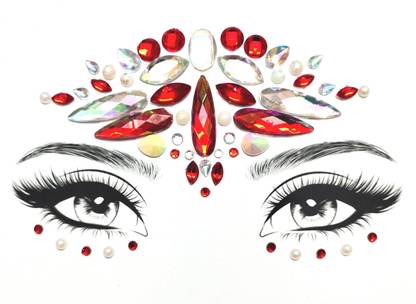 SSIND Red face Jewels Forehead, Body Red Bindis