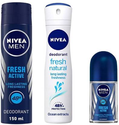 NIVEA Men Fresh Active Deo 150 Ml , Fresh Natural Deo 150 Ml, Fresh Active Roll On 50 Ml #67