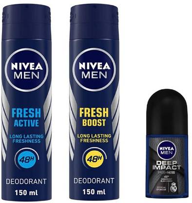 NIVEA Men Fresh Active Deo 150 Ml , Fresh Boost Deo 150 Ml, Deep Impact Roll On 50 Ml #16
