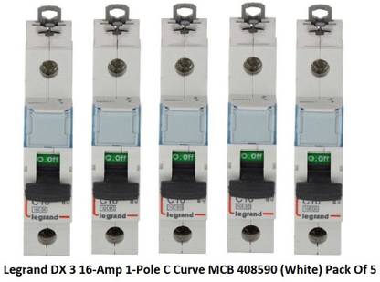 Legrand MCB 16 Amps 10 Ka DX3 16-A 1-Pole C Curve MCB 408587 (Standard Size, White)- Pack of 5 Nos MCB