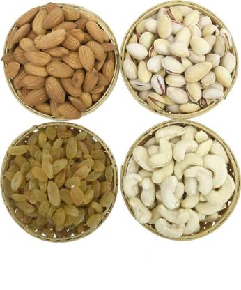 UNIARA 100% Natural Premium Quality 4*98g(square basket) Almonds, Cashews, Pistachios, Raisins
