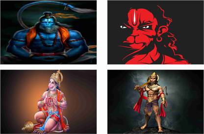 God Hanuman Ji Combo Poster Set of 4 Posters With Gloss Lamination M7 Paper Print