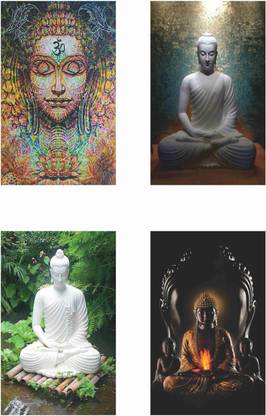 God Buddha Combo Poster Set of 4 Posters With Gloss Lamination M1 Paper Print
