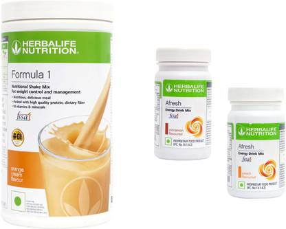 HERBALIFE Formula1 Shake Orange Flavor With Afresh Energy Drink Cinnamon & Peach Flavor Plant-Based Protein