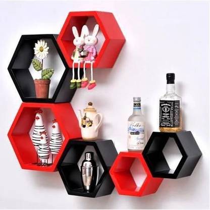 DECORASIA Beautiful Hexagon shape wooden wall shelves for home decoration Wooden Wall Shelf