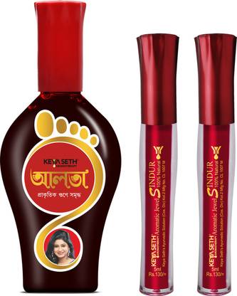 KEYA SETH AROMATHERAPY Aromatic 100% Natura Liquid Sindoor Maroon 2Pcs & Natural Ayurvedic Aalta 1Pc With Applicator (Combo Pack) Sindur