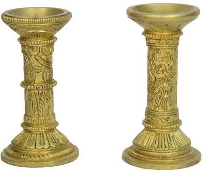 B H A R A T H A A T Brass Pillar Pair Standing Candle Stand (4.4*2*4 Inches) Brass Candle Holder