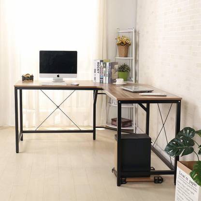APRODZ Duane 59 x 59 inches Large L-Shaped Desk Computer Desk L Desk Office Desk Workstation Desk, Oak Solid Wood Computer Desk