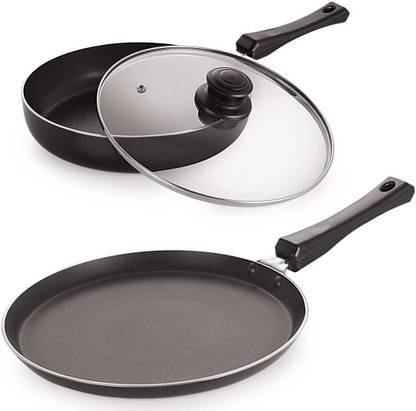 NIRLON Aluminium Induction Friendly Fry Pan & Flat Tawa Induction Bottom Non-Stick Coated Cookware Set