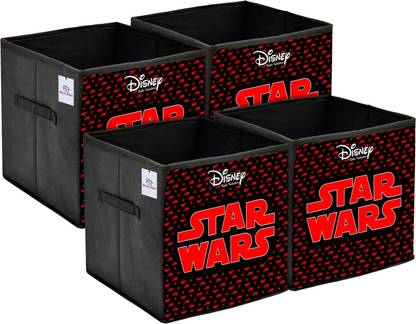 Heart Home Designer Disney Star Wars Print Non Woven 4 Pieces Fabric Foldable Cubes Storage Box with Handle,( Extra Large (Maroon)-25_F_HHOME16145 25_F_HHOME016145