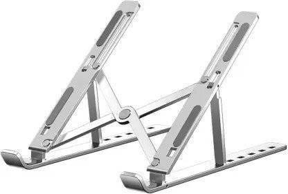Flikit Aluminium laptop stand portable Laptop Stand | Laptop, Computer, Tablet Riser, Adjustable, Aluminium, Ergonomic, Foldable, Portable & Stable Desktop 6 Angles Holder Compatible With all 10-15.6” Laptop, Tablet & Notebook Of All Brands - (SILVER) Aluminium Desk Stand Laptop Stand with Adjustable Height Compatible with Universal Laptops