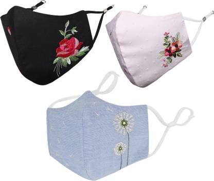 MASQ Anti-Pollution Anti-Bacterial BFE>99% 4 Layer Protective Face Mask Girl & Women Floral_Combo_Large_03 Reusable, Washable Cloth Mask