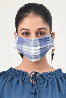 Airlit The Oxford Handmade Cotton Face Mask with Nosepin - Checkered Woven, Reusable, 4 Layers Breathable, Coolit™ Masks ALMK02BLU-CH02 Reusable, Washable Cloth Mask With Melt Blown Fabric Layer