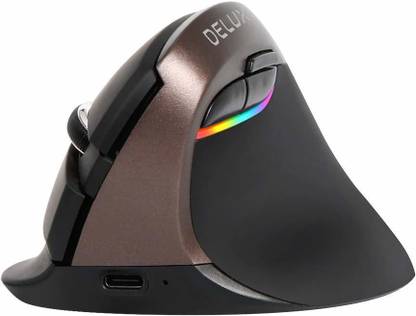 Delux Rechargeable Silent Ergonomic Wireless Vertical Mouse with BT 4.0 and Nano Receiver, 6 Buttons and 4 Gear DPI RGB Optical Mice Wireless Ambidextrous Optical  Gaming Mouse  with Bluetooth