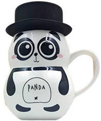 Pride Kraft Panda With Rubber Lid Cute 3D Embossed eye Panda Ceramic Coffee Milk Tea Cup with Funny Lid Perfect Novelty Gift for Mom, Girls, Girlfriend, Wife, Panda Lovers Ceramic Coffee (300 ml) Ceramic Coffee Ceramic Coffee Mug