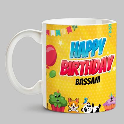 HUPPME Happy Birthday Bassam Multicolor  Ceramic Coffee Mug