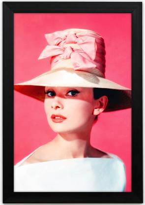 Braj Art Gallery Audrey Hepburn Hat Pink Photo Frame Digital Reprint 18.5 inch x 13.5 inch Painting