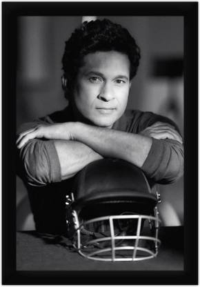 Braj Art Gallery Sachin Tendulkar B&W Photo Frame Digital Reprint 19.5 inch x 13.5 inch Painting
