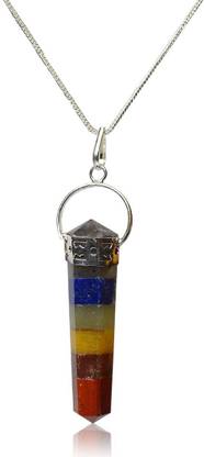CRYSTU 7 Chakra Pendant Double Terminated Pendant Crystal Pendant Arrow Shape Stone Pendant 1 Inch Approx Reiki Healing Pendant With Silver Polish Metal Chain Healing Stone Pendant With Chain Amethyst, Carnelian, Lapis Lazuli, Quartz, Crystal Crystal Pendant