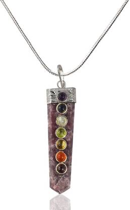 CRYSTU Lapidolite With 7 Chakra Bead Crystal Stone Pendant By Reiki & Vastu Energized Crystal, Beads Crystal Pendant