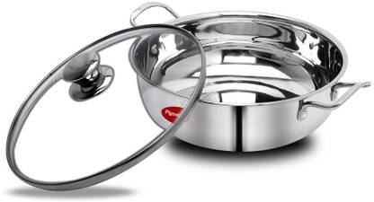 Pigeon Special Stainless Steel Kadai With Glass Lid 28 cm Kadhai 28 cm diameter with Lid 28 L capacity