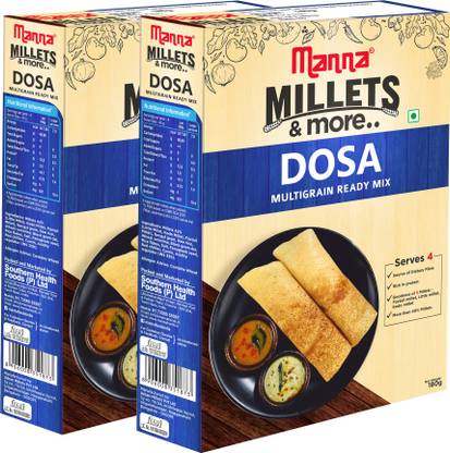 Manna Instant Multigrain Millet Dosa Ready Mix | Dosa Batter | 180g x 2 Packs, Serves 8 | 100% Natural Ingredients | Made with Foxtail Millet, Little Millet & Kodo Millet 360 g