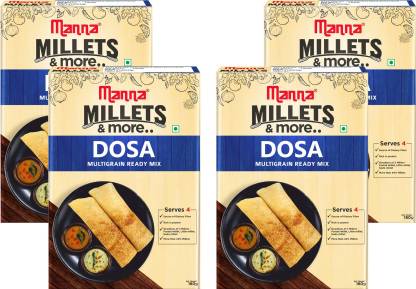 Manna Instant Multigrain Millet Dosa Ready Mix | Dosa Batter | 180g x 4 Packs, Serves 16 | 100% Natural Ingredients | Made with Foxtail Millet, Little Millet & Kodo Millet 720 g