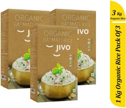 JIVO Organic Long Grain Basmati Rice Certified By Ecocert India 1 KG Per Packet (Pack of 3) Basmati Rice (Long Grain, Unpolished)