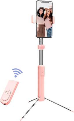 InOne Premium quality Wireless Selfie Stick with Tripod Stand and remote(Pink) Bluetooth Selfie Stick