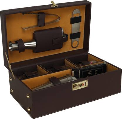 LEAKRAFT Portable Leatherette Briefcase Bar Set | Bar Set | Bar Set for Picnic | bar Set for Travel | Bar Set for car | Whiskey Glasses 9 - Piece Bar Set