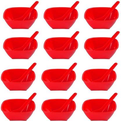 Mart Wind Plastic Soup Bowl Plastic Red Square Bowl For Soup and Deserts Pack of 12